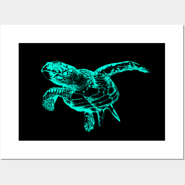 Sea Turtle (Neon) Wall Art by VectorInk